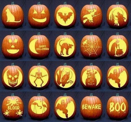 A classic carved Halloween pumpkin glowing in the dark A classic, easy pumpkin carving design glowing warmly in the dark