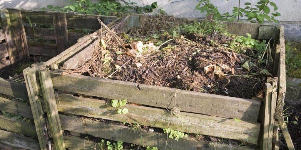 A pair of hands holding rich, dark garden compost A gardener holding rich, dark compost soil over a lush green garden