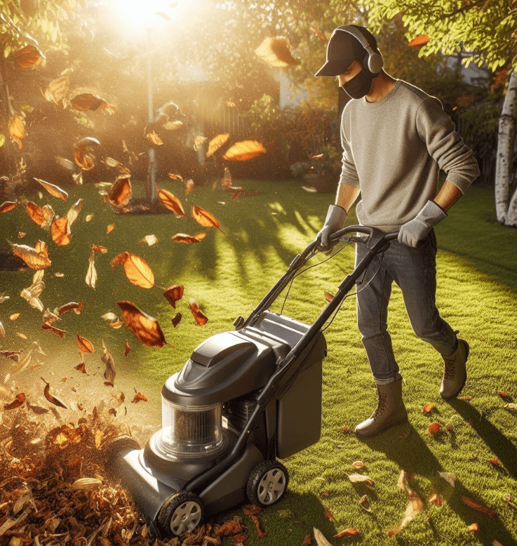person with Leaf Vacuum Mulcher A homeowner easily carrying a corded leaf vacuum mulcher