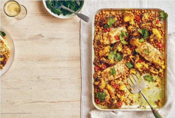 Curried butter-baked cod with cauliflower & chickpeas Curried butter-baked cod with cauliflower & chickpeas