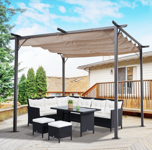 Outsunny 10' Outdoor Pergola Gazebo Garden Retractable Sun Shade Deck Lawn Covered Modern Square Canopy, Beige | Aosom Canada Outsunny 10' Outdoor Pergola Gazebo Garden Retractable Sun Shade Deck Lawn Covered Modern Square Canopy, Beige | Aosom Canada