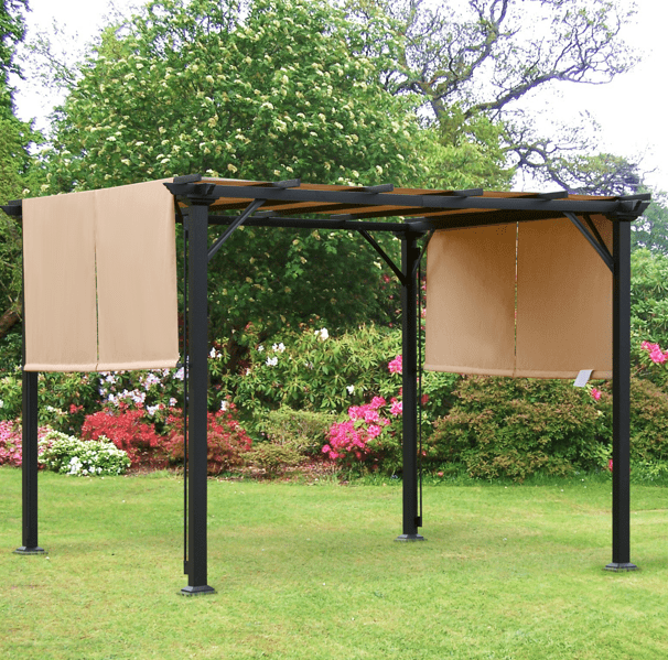Outsunny 10' x 10' Outdoor Patio Gazebo Pergola with Retractable Canopy Roof, Steel Frame with Stakes Outsunny 10' x 10' Outdoor Patio Gazebo Pergola with Retractable Canopy Roof, Steel Frame with Stakes