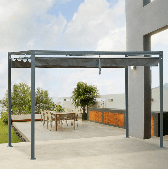 Outsunny 10x7ft Metal Frame Pergola Gazebo with Retractable Canopy Outsunny 10x7ft Metal Frame Pergola Gazebo with Retractable Canopy