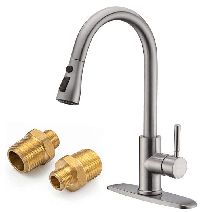 WEWE Single Handle High Arc Brushed Nickel Pull-Out Kitchen Faucet WEWE Single Handle High Arc Brushed Nickel Pull-Out Kitchen Faucet
