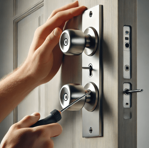 Installing the New Doorknob Sliding the new doorknob spindle cleanly through the latch mechanism.