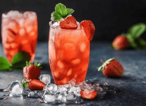 Strawberry Lemonade Ice Strawberry lemonade flavored ice with a bright berry swirl
