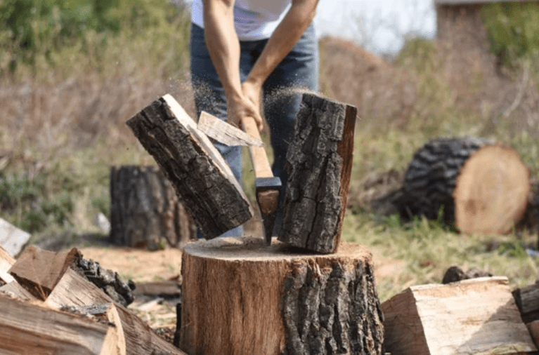 Best Wood Splitting Axes Best wood splitting axes lined up beside chopped firewood