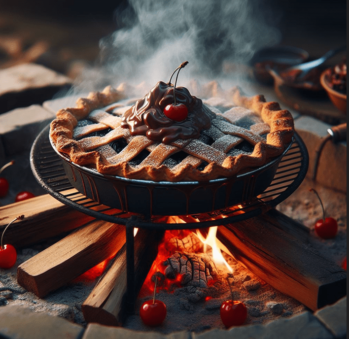 Cherry-Chocolate Pudgy Pie Cooking Over a Wood Burning Fire Pit Cherry-Chocolate Pudgy Pie Cooking Over a Wood Burning Fire Pit