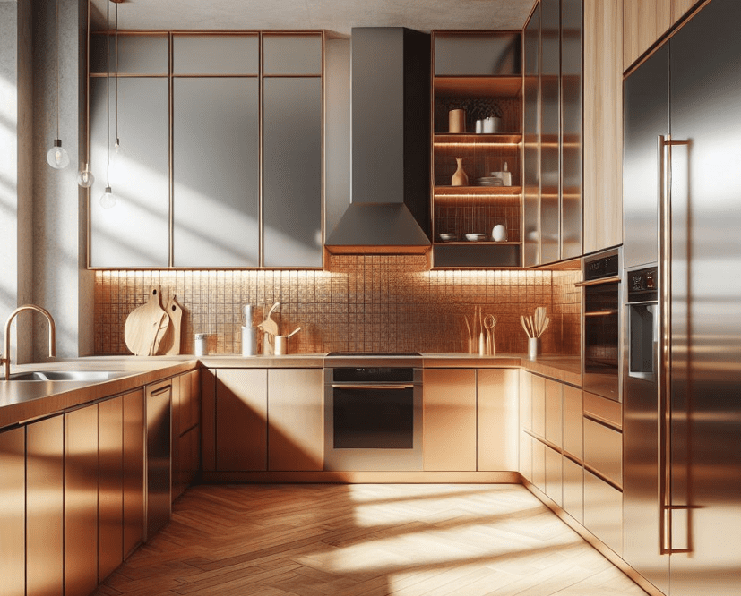 Copper Backsplashes A beautiful hammered copper backsplash in a modern kitchen