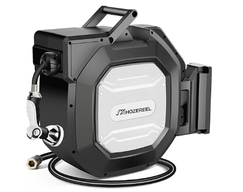Heavy-Duty Wall-Mounted Garden Hose Reel Heavy-duty metal wall-mounted garden hose reel for long garden hoses