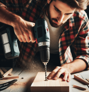 Start the drill slowly and gradually increase the speed Starting a drill slowly to make a straight pilot hole in wood