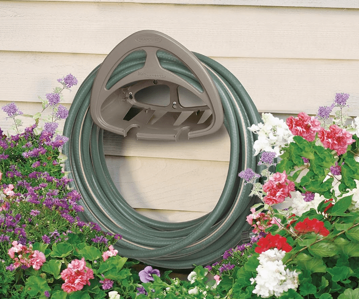 Suncast Hose Hangout Suncast Hose Hangout wall-mounted garden hose holder with storage compartment