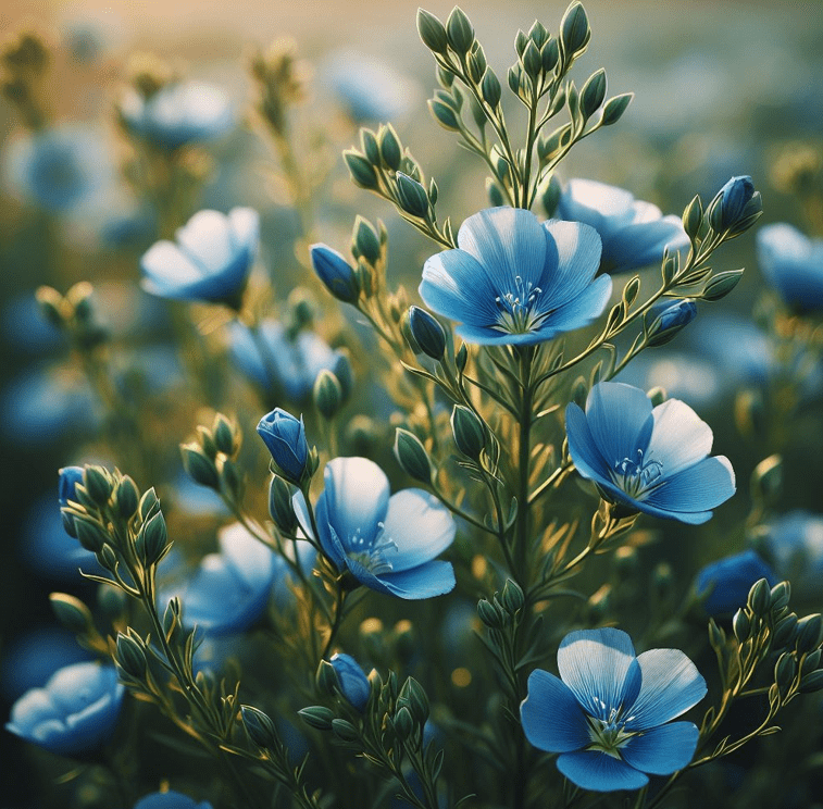 Flax Plants Blue flax plants blooming in a sunny garden with slender stems and delicate flowers