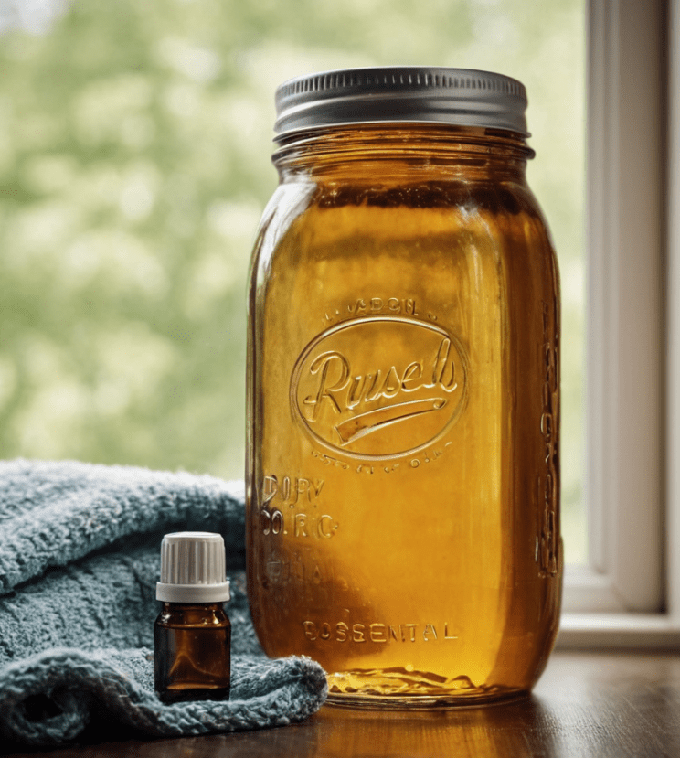 Mason jar filled with homemade laundry booster made with essential oils Mason jar filled with homemade laundry booster made with essential oils