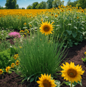 chives with sunflowers chives with sunflowers