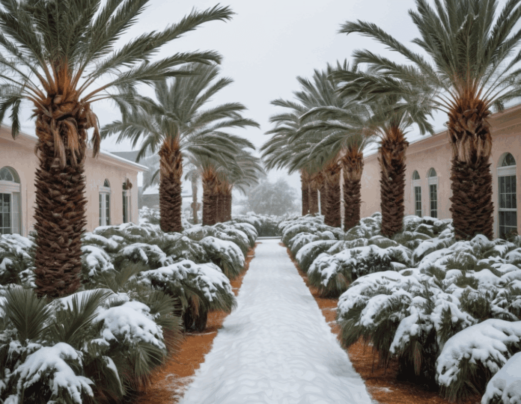 Winterizing Palm Trees A palm tree wrapped in burlap and frost protection for the winter