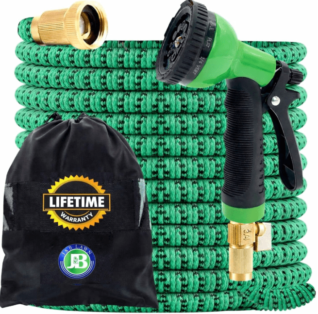 J&B XpandaHose 100ft Expandable Garden Hose J&B XpandaHose 100 foot expandable garden hose with nozzle and brass connectors