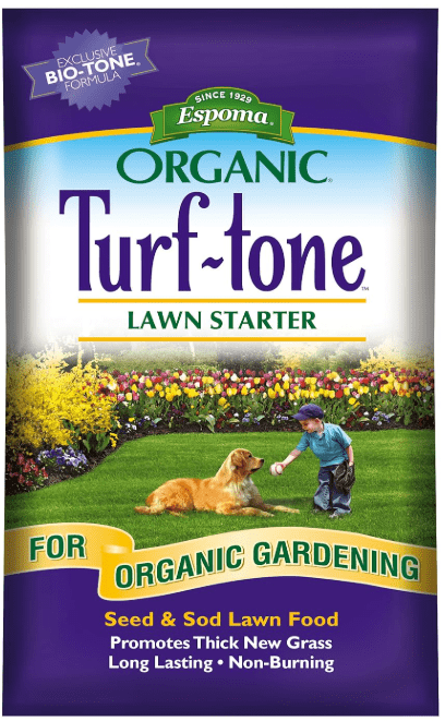 Turf-Tone Lawn Starter Natural & Organic Starter Fertilizer. with Long Lasting, Nitrogen, Phosphorus and Our Bio-Tone Formula. 30 lb. Bag Covers up to 3,000 Sq. Ft. Lawn Starter Natural & Organic Starter Fertilizer