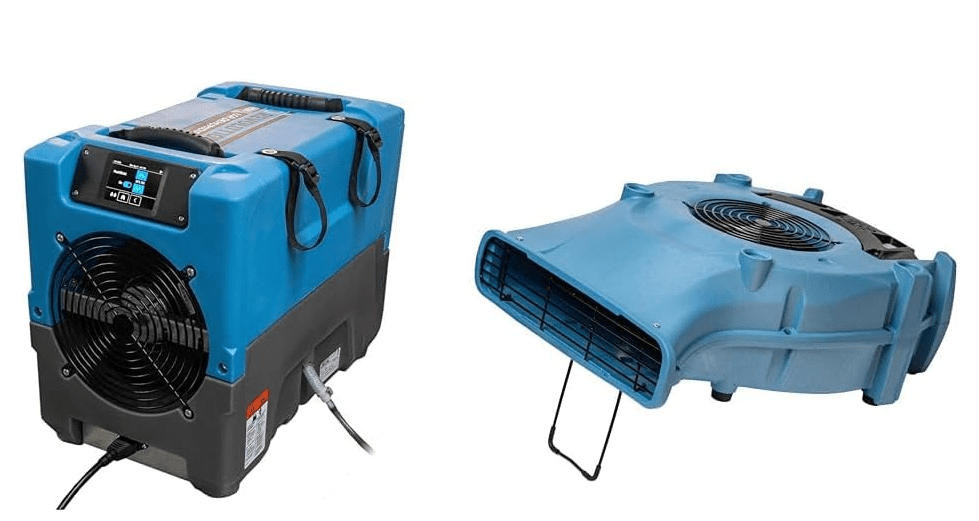 Dri-Eaz Revolution LGR dehumidifier paired with a Velo PRO air mover for professional structural drying