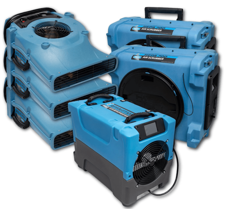 Dri-Eaz Revolution restoration bundle with air movers and HEPA air scrubbers for water damage drying