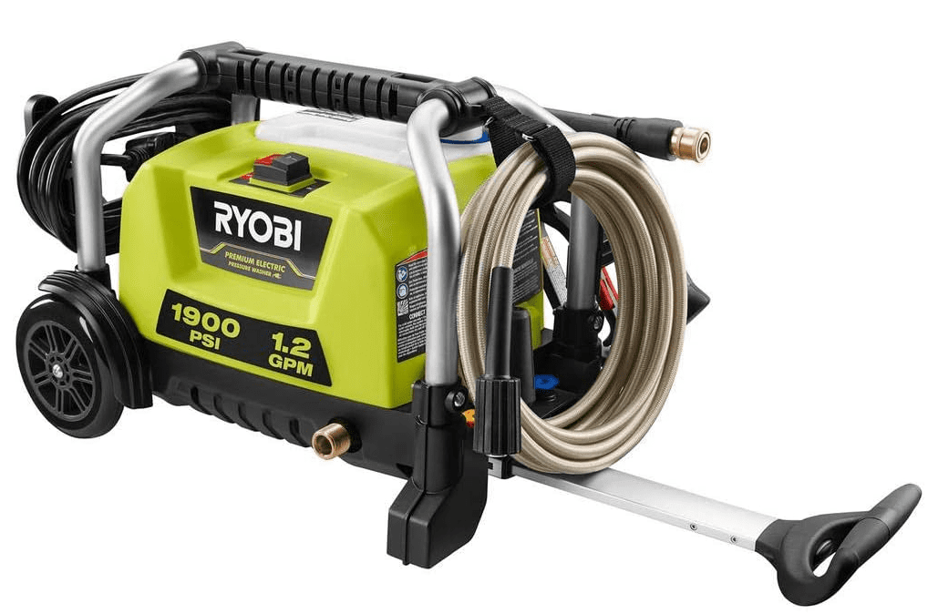 Ryobi 1900 PSI portable electric pressure washer with handle for small home cleaning jobs