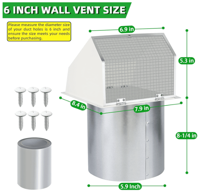 6 Inch Hooded Wall Vent with Screen and Damper 6 Inch Hooded Wall Vent with Screen and Damper