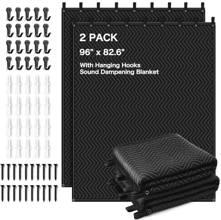 2 PCS Extra Large Sound Dampening Blanket,96"x 80" Sound Absorbing Studio Blanket Panel with Grommets for Wall Hanging,Noise Cancelling Studio Acoustic Curtain/Light Blocker/Soundproof Moving Blanket 2 PCS Extra Large Sound Dampening Blanket,96"x 80" Sound Absorbing Studio Blanket Panel with Grommets for Wall Hanging,Noise Cancelling Studio Acoustic Curtain/Light Blocker/Soundproof Moving Blanket