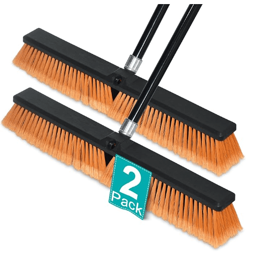 Heavy-duty stiff push broom cleaning rough concrete Heavy-duty stiff push broom cleaning rough concrete