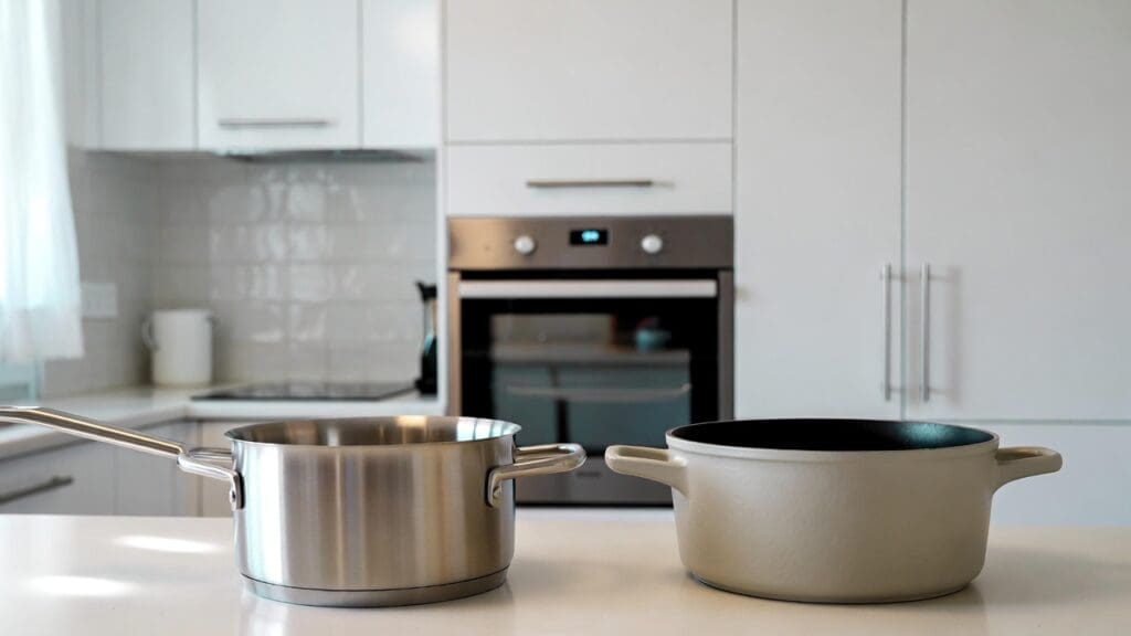 Stainless steel vs ceramic cookware comparison in modern kitchen