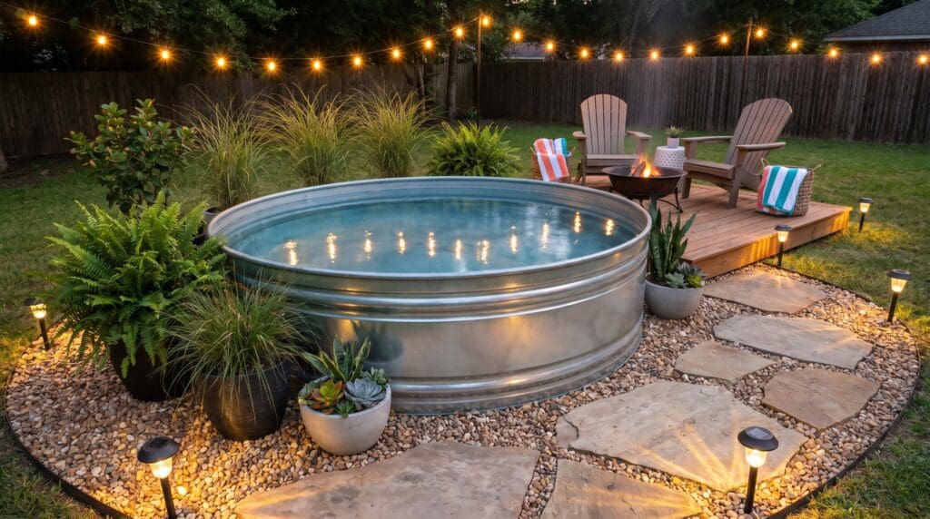 Stock Tank Pool Stock tank pool in a small backyard