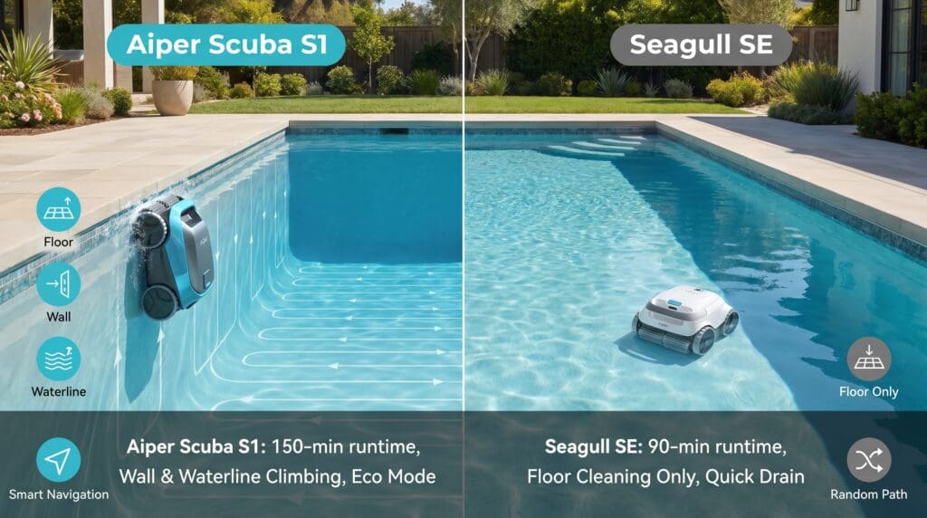 Aiper Scuba S1 vs Seagull SE cordless robotic pool cleaners compared for backyard pools Aiper Scuba S1 vs Seagull SE cordless robotic pool cleaners compared for backyard pools