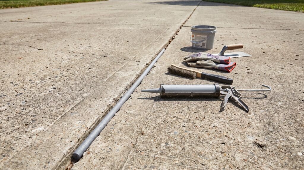 Large concrete crack filled with backer rod before applying concrete crack filler Gardenfrontier Large concrete crack filled with backer rod before applying concrete crack filler